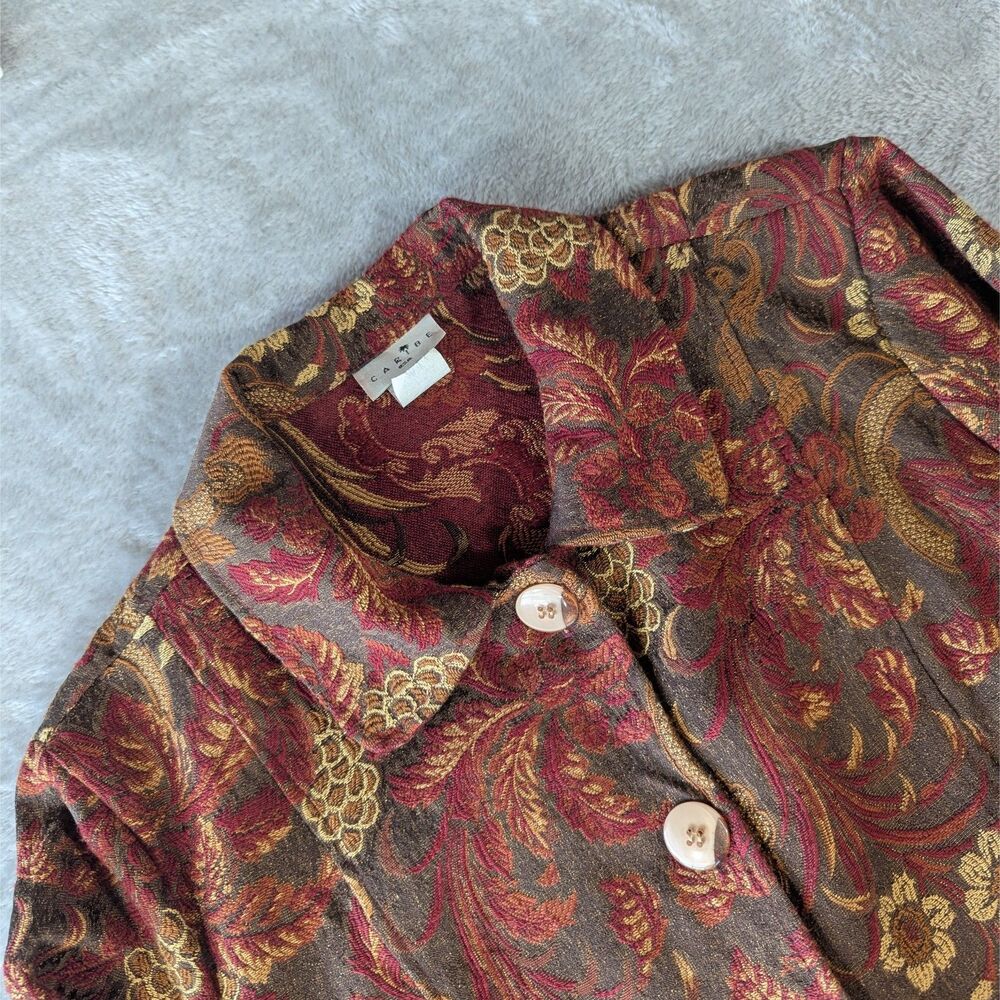 VTG Caribe Tapestry Jacket Womens Large Paisley Floral Jacquard Duster Made in U